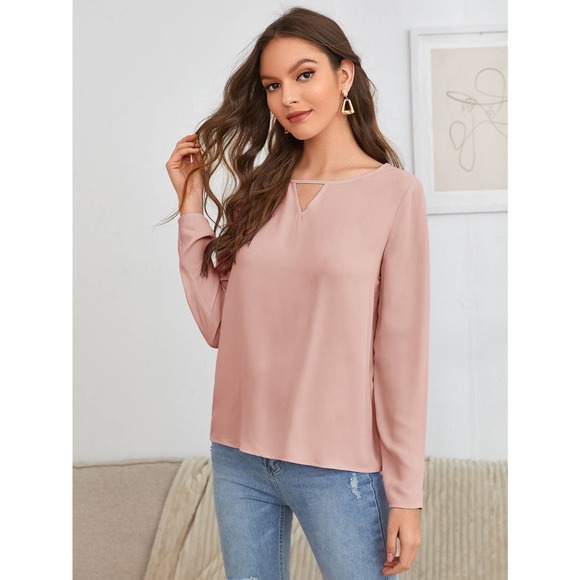 Keyhole Neck long sleeve Blouse black - Picture 6 of 11